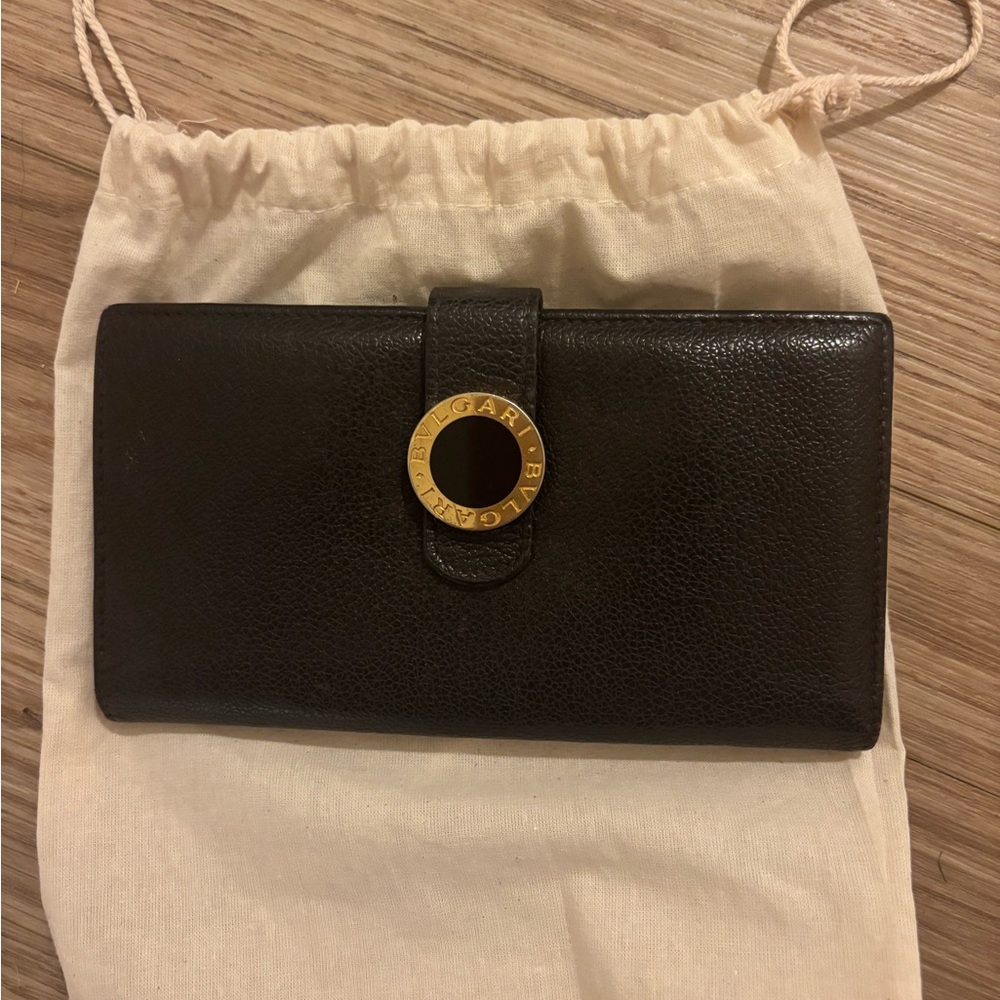 Bulgari Brown Wallet with Gold Accent